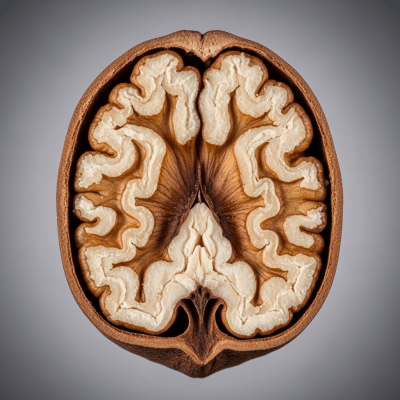 Macro close-up image showing the interior cross-section of a Pecan (nuts)