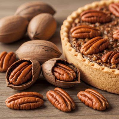 Photograph of a Pecan (nuts) as used in cuisine, such as in a dish or as an ingredient