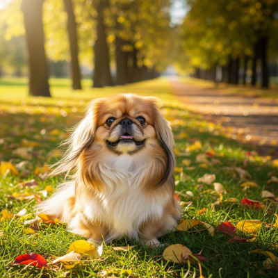Naturalistic outdoor image of a Pekingese