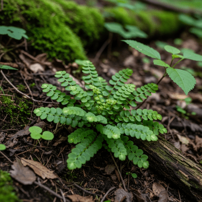 Photograph of a Pellaea rotundifolia, of the taxonomy ferns, shown growing in its natural environment, such as a forest understory or shaded woodland