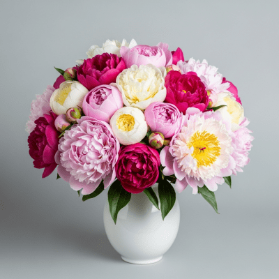 Image of a Peony (flowers) arranged in a traditional bouquet or floral arrangement