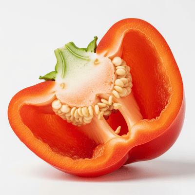 A cross-sectional view of a sliced Pepper (Capsicum), part of the taxonomy berries