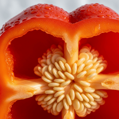 A detailed macro close-up of the surface texture of a fresh Pepper (Capsicum)