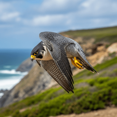 Photorealistic image of a Peregrine Falcon (birds) in its typical natural environment