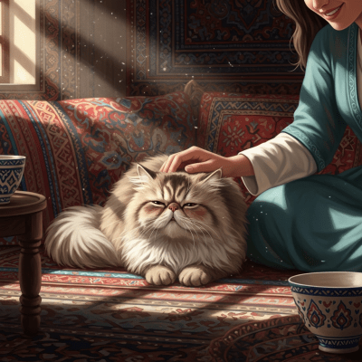 Image of a Persian interacting with humans or participating in cultural activities