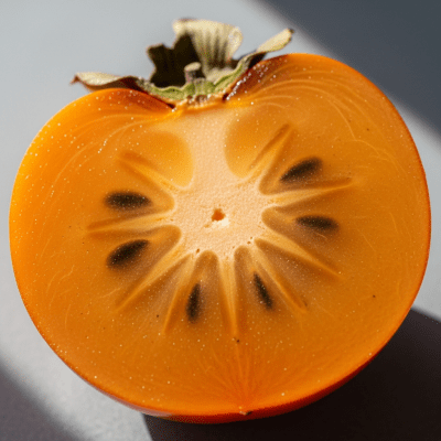 A close-up image showing a cross-section of the Persimmon, belonging to the fruits taxonomy