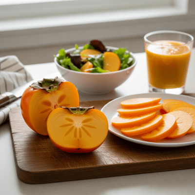 Image of the Persimmon, part of the fruits taxonomy, prepared or used in a typical culinary context