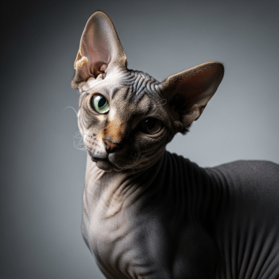 Editorial-style portrait of a Peterbald from the taxonomy cats.