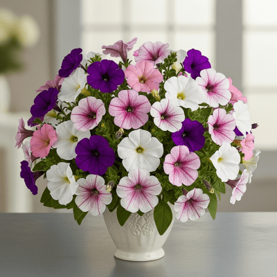 Image of a Petunia (flowers) arranged in a traditional bouquet or floral arrangement
