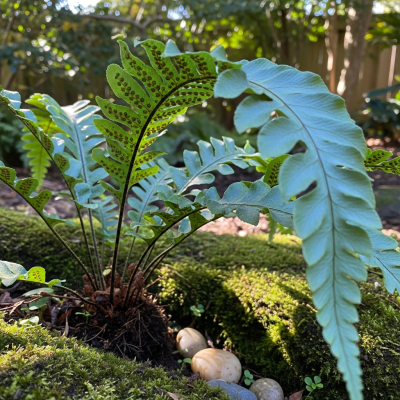 Image depicting a Phlebodium aureum as traditionally used by humans, such as in ornamental garden settings, floral arrangements, or as part of indigenous cultural practices
