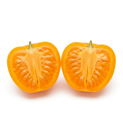 A cross-sectional view of a sliced Physalis (Cape Gooseberry), part of the taxonomy berries