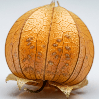 A detailed macro close-up of the surface texture of a fresh Physalis (Cape Gooseberry)