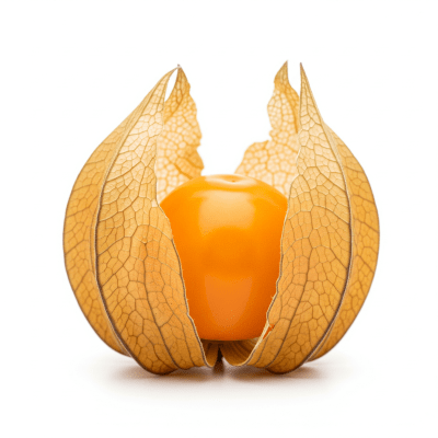 High quality studio photograph of a single Physalis (Cape Gooseberry), classified under the taxonomy berries
