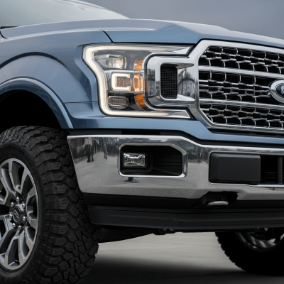 Close-up photograph focusing on distinctive details of a Pickup Truck from the trucks taxonomy