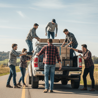 Image of a Pickup Truck (trucks) being used by people in a real-world scenario