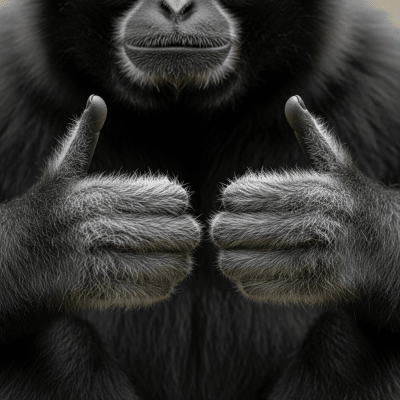 Close-up photograph of the hands or feet of a Pileated gibbon, part of the taxonomy apes
