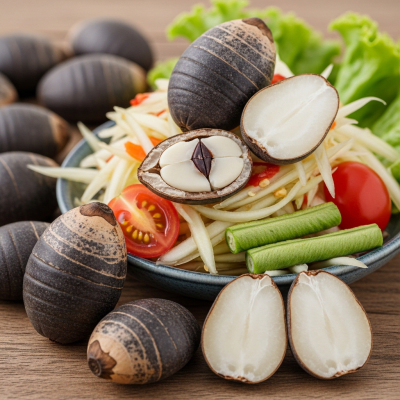 Photograph of a Pili nut (nuts) as used in cuisine, such as in a dish or as an ingredient