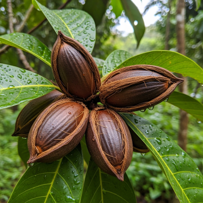Photograph of a Pili nut (nuts) in its natural environment, such as on the tree, bush, or ground where it grows