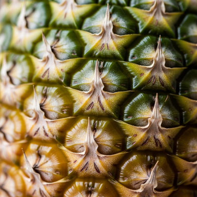 Macro shot capturing the surface texture and color details of the Pineapple, within the fruits taxonomy