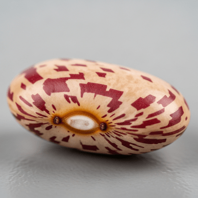 A close-up macro shot of Pinto Bean (beans) showing its texture, surface details, and natural colors