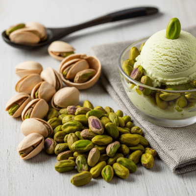 Photograph of a Pistachio (nuts) as used in cuisine, such as in a dish or as an ingredient