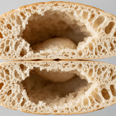 A close-up image of the interior of a sliced Pita