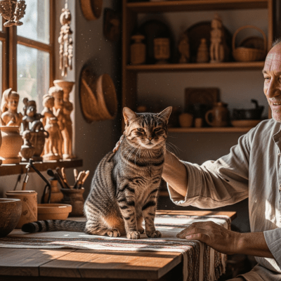 Image of a Pixiebob interacting with humans or participating in cultural activities