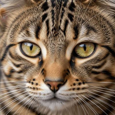 Close-up macro photograph of the face of a Pixiebob