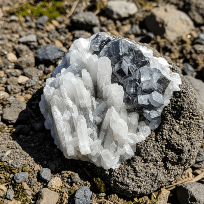 Naturalistic scene featuring Plagioclase in its typical geological environment, as categorized by minerals