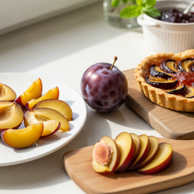 Image of the Plum, part of the fruits taxonomy, prepared or used in a typical culinary context