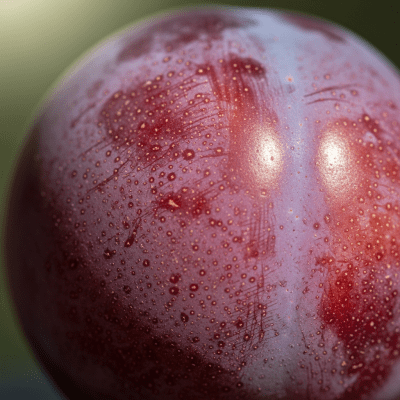 Macro shot capturing the surface texture and color details of the Plum, within the fruits taxonomy