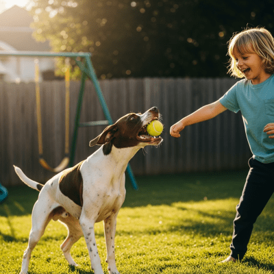 Image of a Pointer interacting with humans in a typical cultural or domestic setting