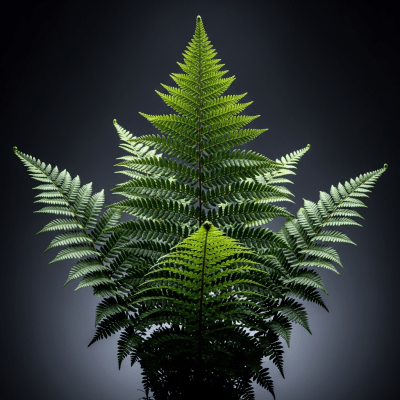 Editorial-style image of a Polypodiaceae (family), of the taxonomy ferns, arranged heroically with dramatic lighting and shallow depth of field to emphasize its form and beauty.