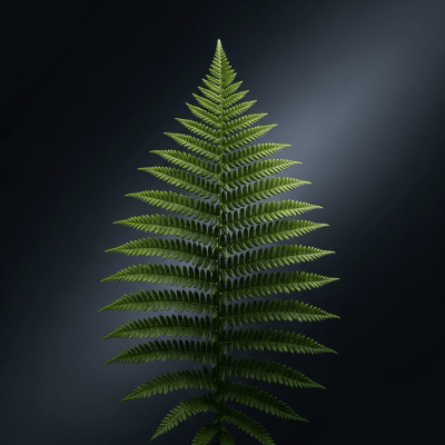 Editorial-style image of a Polypodium vulgare, of the taxonomy ferns, arranged heroically with dramatic lighting and shallow depth of field to emphasize its form and beauty.