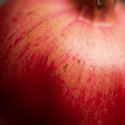 Macro shot capturing the surface texture and color details of the Pomegranate, within the fruits taxonomy