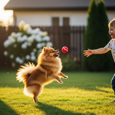 Image of a Pomeranian interacting with humans in a typical cultural or domestic setting