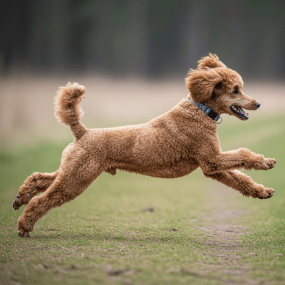 Full body action shot of a Poodle