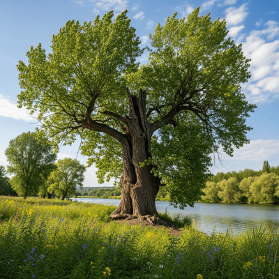 A realistic depiction of a mature Poplar (trees) in its typical natural environment