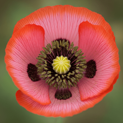 Detailed macro image of a Poppy (flowers), focusing on the intricate structure of petals, stamens, and pistil