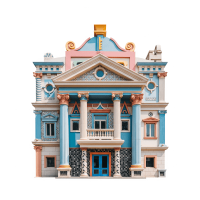 High quality, studio-style photograph of a single Postmodernism from the architecture taxonomy