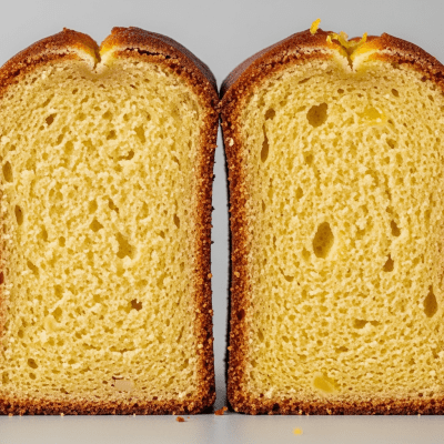 Detailed cross-sectional view of a sliced Pound Cake (cake), showing internal layers, textures, and ingredients