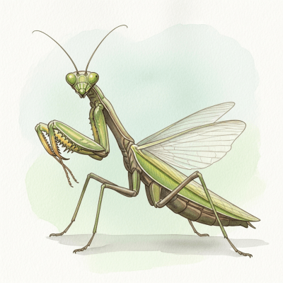 Artistic depiction of a single Praying Mantis, belonging to the taxonomy insects