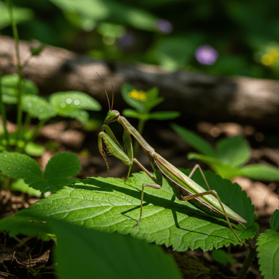 Detailed image showing a Praying Mantis in its natural environment