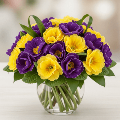 Image of a Primrose (flowers) arranged in a traditional bouquet or floral arrangement