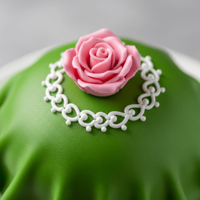 Close-up macro photograph of the surface texture and decoration of a Princess Cake (cake)