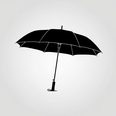 A minimalist side profile silhouette of a closed Promotional Umbrella, set against a light grey background