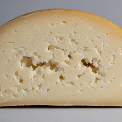 Close-up cross-sectional view of a Provolone, showing its internal texture and structure