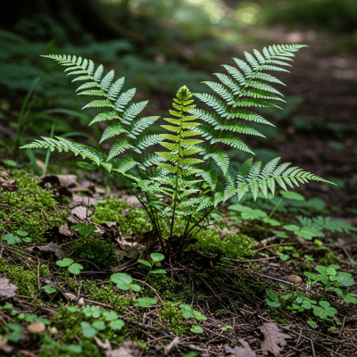 Photograph of a Pteridaceae (family), of the taxonomy ferns, shown growing in its natural environment, such as a forest understory or shaded woodland