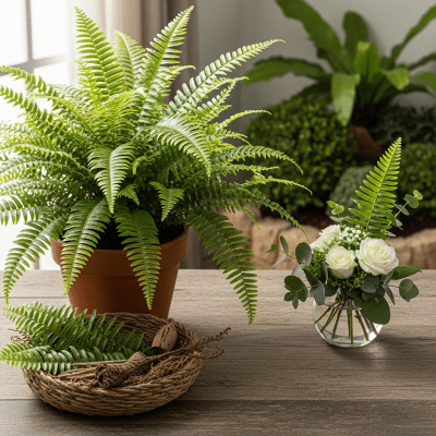 Image depicting a Pteris cretica as traditionally used by humans, such as in ornamental garden settings, floral arrangements, or as part of indigenous cultural practices