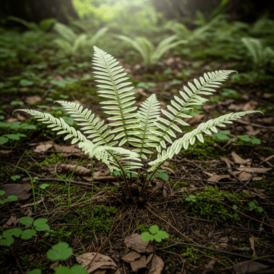 Photograph of a Pteris cretica, of the taxonomy ferns, shown growing in its natural environment, such as a forest understory or shaded woodland